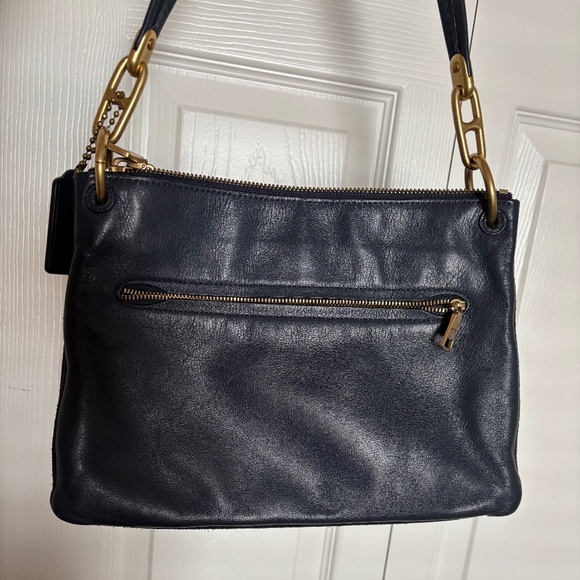COACH Leather Dreamer Shoulder Bag With Brass Rivets - Navy & Gold - Picture 9 of 16